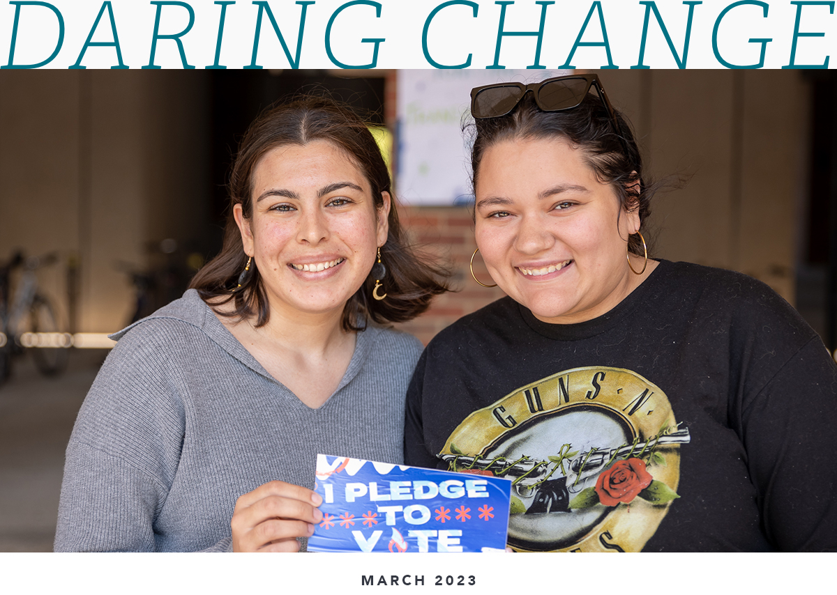 Daring Change. Two organizers with Leaders Igniting Transformation, a partner of Alliance for Youth Organizing.