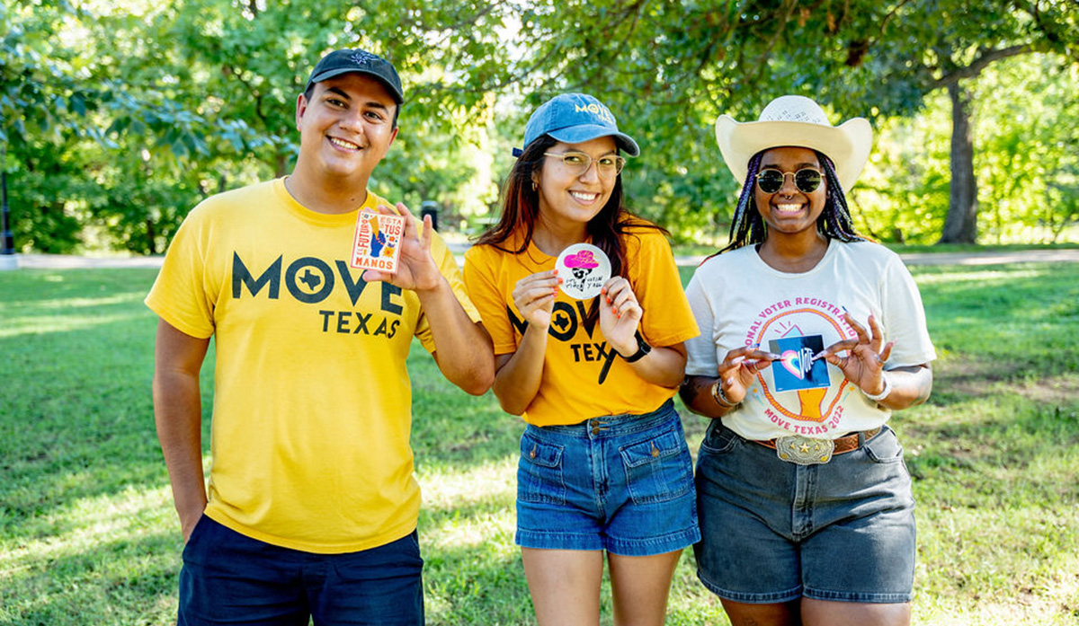 Photo of three organizers from Move Texas, partner of Alliance for Youth Organizing.